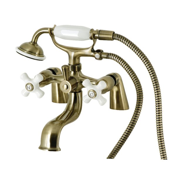 Kingston Brass Deck Mount Clawfoot Tub Faucet with Hand Shower, Antique Brass KS227PXAB